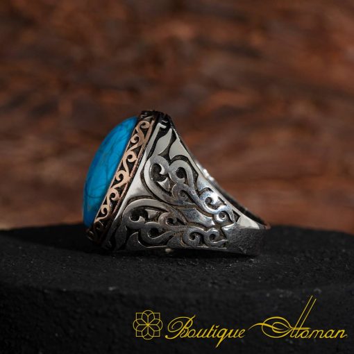 Oval Feroza Stone Silver Ring - Image 4