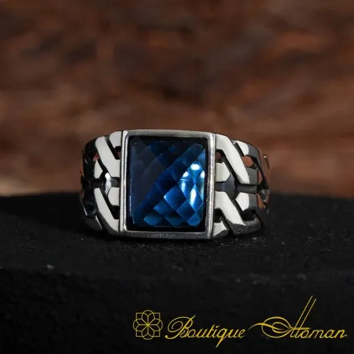 Square Modern Blue Zircon Men Ring - Image 3