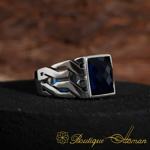 Square Modern Blue Zircon Men Ring - Image 4