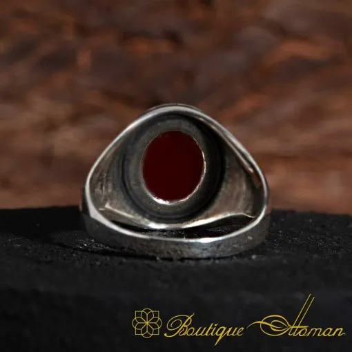Red Aqeeq Pinky Finger Ring - Image 4
