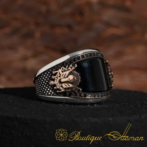 Akinci Heraldry Collection Black Agate and Zircon Stone Ring - Image 3
