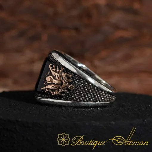 Akinci Heraldry Collection Black Agate and Zircon Stone Ring - Image 4