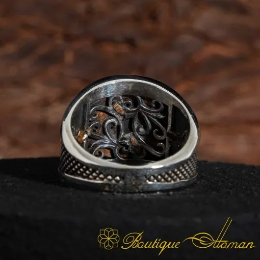 Akinci Heraldry Collection Black Agate and Zircon Stone Ring - Image 5