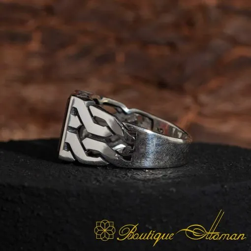 Square Modern Aqeeq Men Ring - Image 5