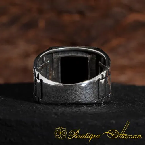 Black Square Onyx Silver Men's Ring - Image 6