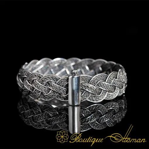 Ottoman Design Oxidized Silver Cuff Bracelet For Women - Image 3