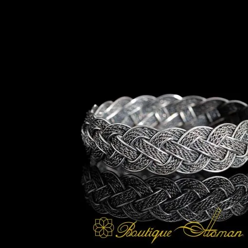 Ottoman Design Oxidized Silver Cuff Bracelet For Women - Image 4