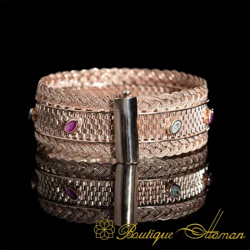 Ottoman Design Mixed Zircon Rose Gold Bracelet For Women - Image 3