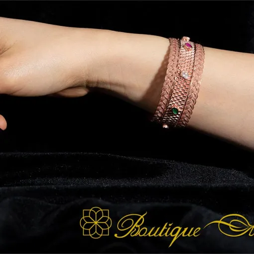 Ottoman Design Mixed Zircon Rose Gold Bracelet For Women - Image 5