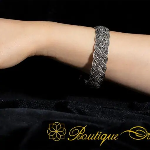 Ottoman Design Oxidized Silver Cuff Bracelet For Women - Image 5