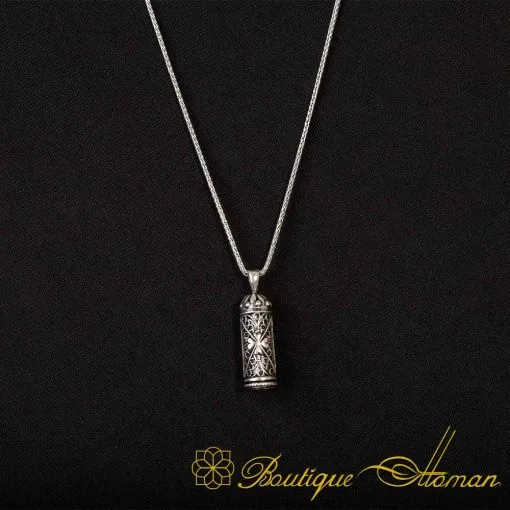 Clover Cylinder Taweez Silver Necklace - Image 3