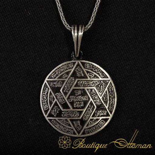 Seal of Solomon Islamic Round Silver Necklace No:6