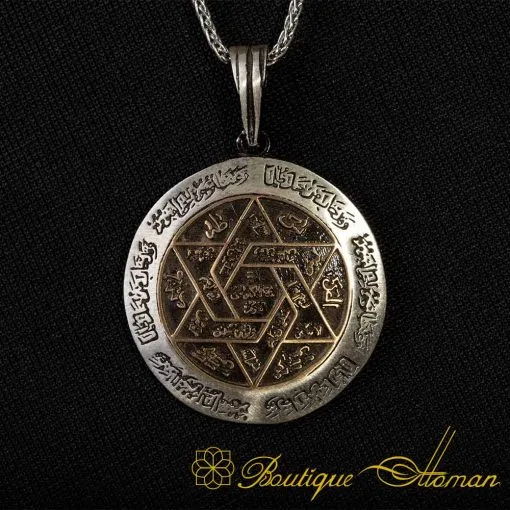 Seal of Solomon Islamic Round Silver Necklace No:7