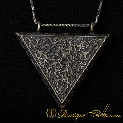 Engraved Triangle Silver Taweez Locket Necklace - Image 3