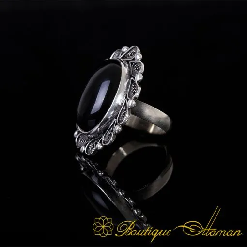 Black Aqeeq Filigree Silver Women Ring - Image 3