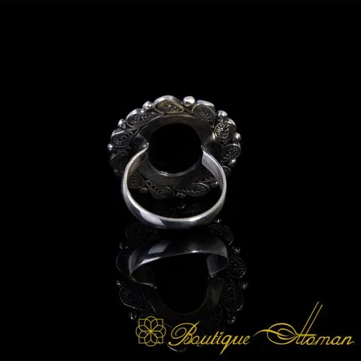 Black Aqeeq Filigree Silver Women Ring - Image 5