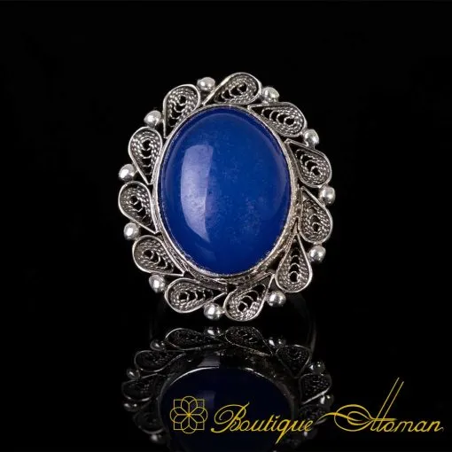 Blue Aqeeq Filigree Silver Women Ring - Image 5