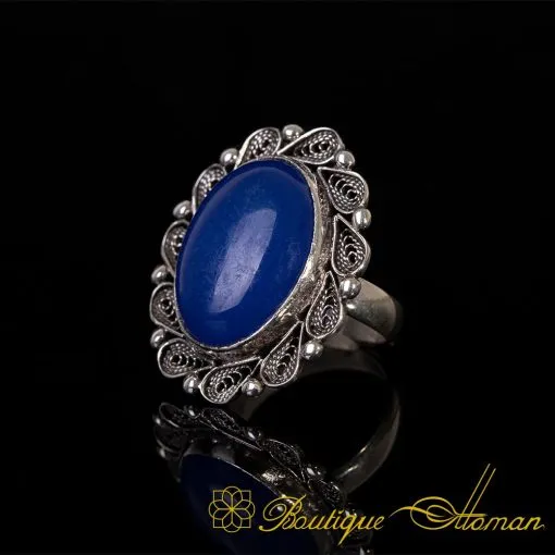 Blue Aqeeq Filigree Silver Women Ring - Image 4