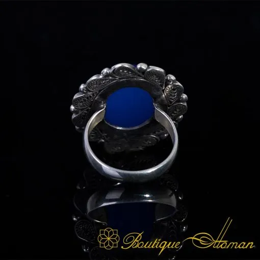 Blue Aqeeq Filigree Silver Women Ring - Image 3