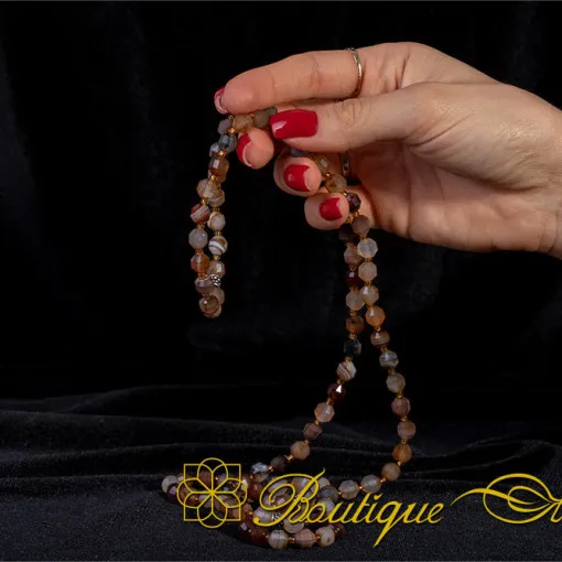Sulemani Aqeeq Faceted Three In One 99 Beads Necklace & Bracelet & Misbaha - Image 3