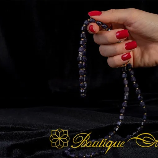 Star Stone Dark Blue Faceted Three In One 99 Beads Necklace & Bracelet & Misbaha - Image 3