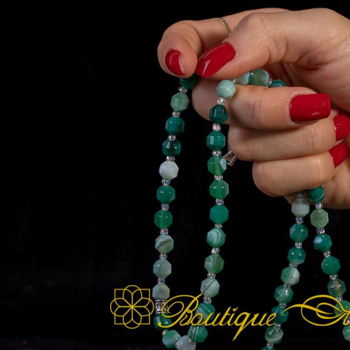 Striped Agate Green Faceted Three In One 99 Beads Necklace & Bracelet & Misbaha - Image 3