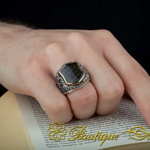 Exclusive Cut Black Carbon Silver Ring - Image 6