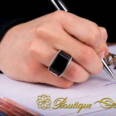 Exclusive Rectangle Red Aqeeq Men Ring - Image 5