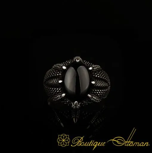 Claw Of Falcon Black Onyx Silver Ring - Image 2