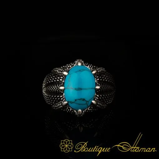 Claw Of Falcon Turquoise Silver Ring - Image 2