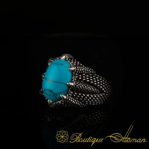 Claw Of Falcon Turquoise Silver Ring - Image 3
