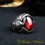 Fatih Collection Red Garnet Hand Engraved Ring