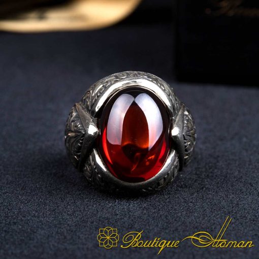 Fatih Collection Red Garnet Hand Engraved Ring - Image 3