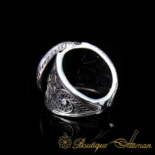 Filigree Handmade D Shape Green Aqeeq Ring with Shahada - Image 4