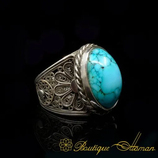 Filigree Silver Turquoise Handmade Silver Ring - Image 4