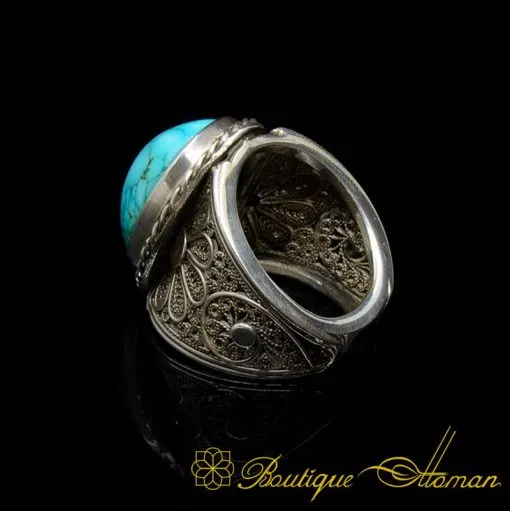 Filigree Silver Turquoise Handmade Silver Ring - Image 3