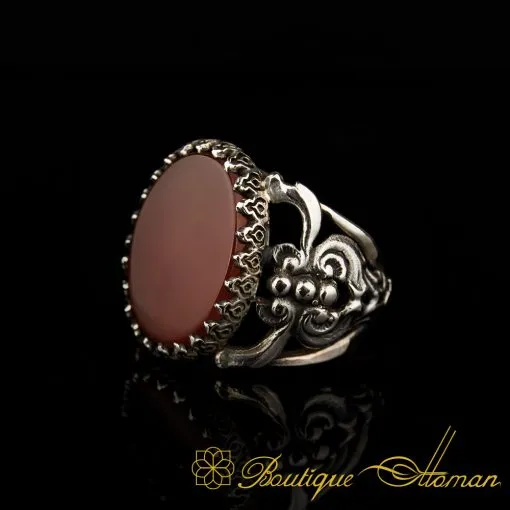 Flat Red Agate Traditional Silver Men Ring - Image 3