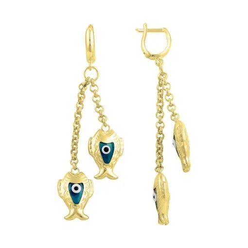 Gold Plated Evil Eye Fish Earrings