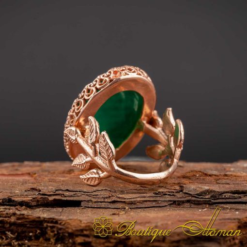 Green Aqeeq Ayat Al Kursi Women Ring (Rose Gold) - Image 4