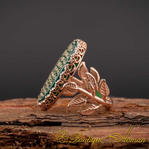 Green Aqeeq Ayat Al Kursi Women Ring (Rose Gold) - Image 3