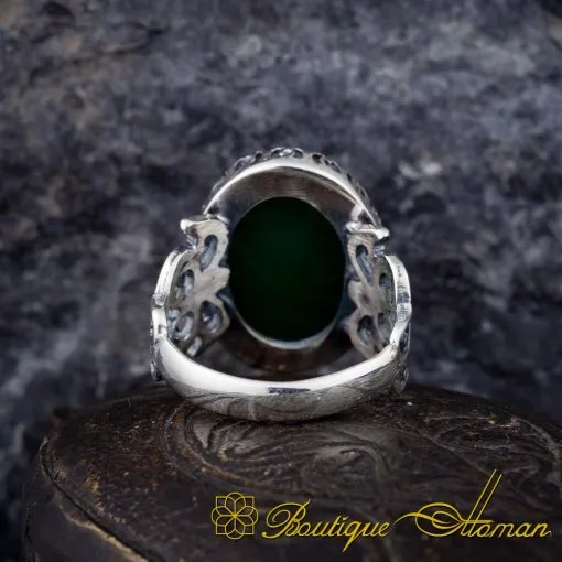 Green Aqeeq D Shape Handcraft Women Ring - Image 4