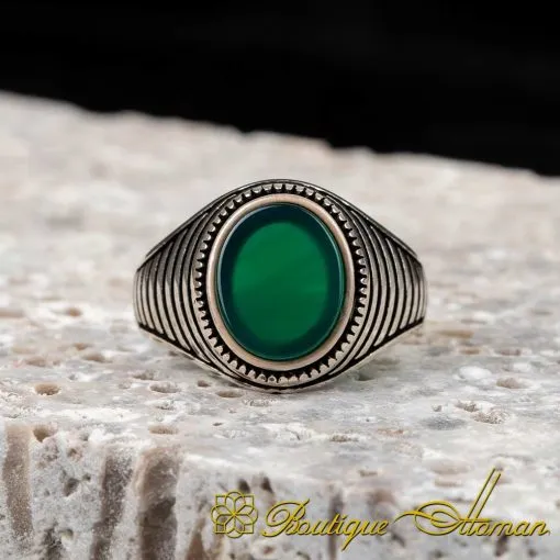Green Aqeeq Pinky Finger Ring - Image 2