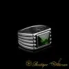 Green Rectangle Faceted Cut Zircon Silver Ring