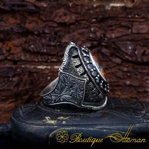 Hand Engraved Citrine Men Ring - Image 3