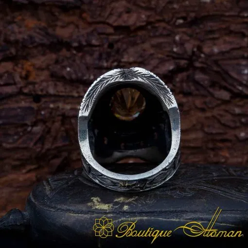 Hand Engraved Citrine Men Ring - Image 4