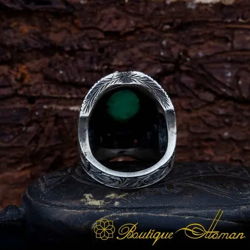 Hand Engraved Emerald Men Ring - Image 4