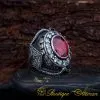 Hand Engraved Garnet Men Ring
