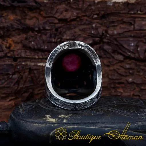Hand Engraved Ruby Men Ring - Image 4