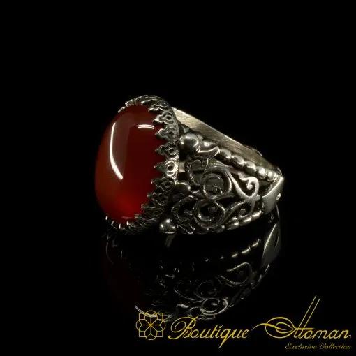Red Liver Yemeni Aqeeq Hand Made Ring - Image 3