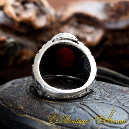 Hand Made Red Ruby Silver Men Ring - Image 4